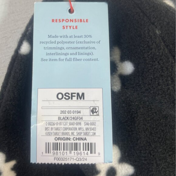 Cat & Jack Flower Print Beanie Hat Girls OS Black White New - Picture 8 of 9